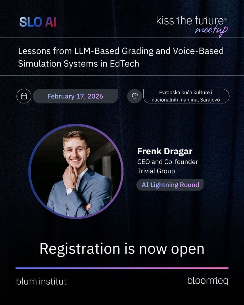 Kiss the Future Meetup — Frenk Dragar speaking at the AI Lightning Round in Sarajevo